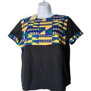 Bold Tribal Pattern Afrocentric Top XXL Wax Print Cotton Top‎ NWT Shenbolen